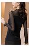 YANGRONG Lace Long Sleeve High Neck Layered Stylish Women's Top, Shirt, Top, Pullover, Sheer, Elegant, Korean, Feminine, Soft, Look, Slimming, Cute,