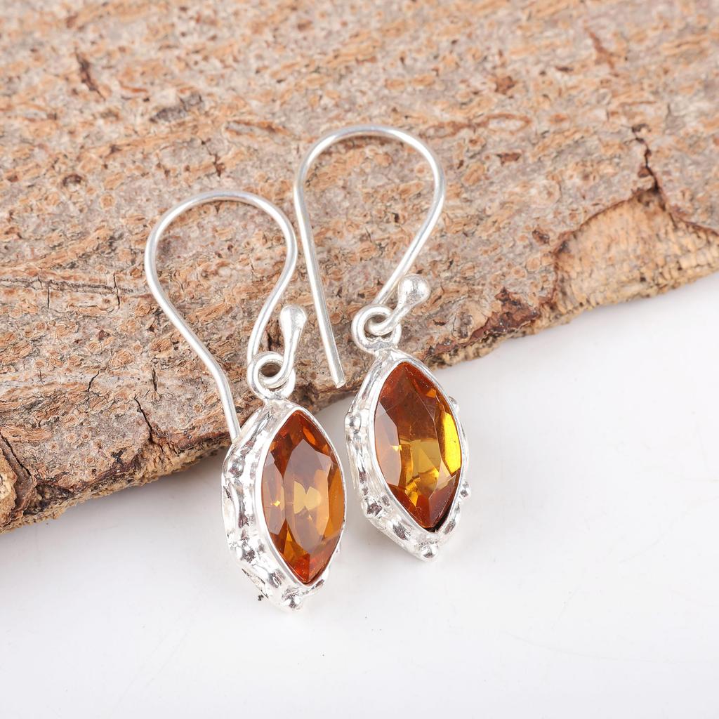 Šperky s citrínovými drahokamy, Náušnice z masivního stříbra ryzosti 925, Půvabné stříbrné šperky s citrínem, Ručně vyráběné náušnice jako svatební dar