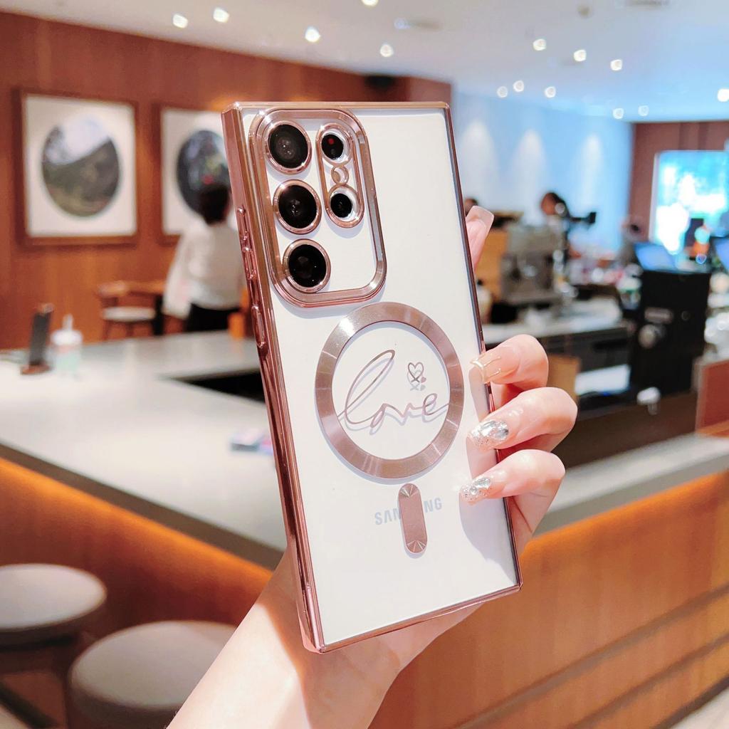 Electroplated Magnetic Transparent Love Mobile Phone Case Is Suitable for Samsung S24ULTRA Lens Film S24 Advanced Sense S23FE