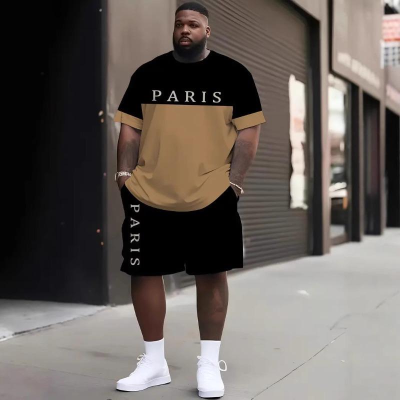 

Мужской летний принтованный повседневный модный удобный свободный комплект из двух предметов с коротким рукавом для занятий спортом 6XL