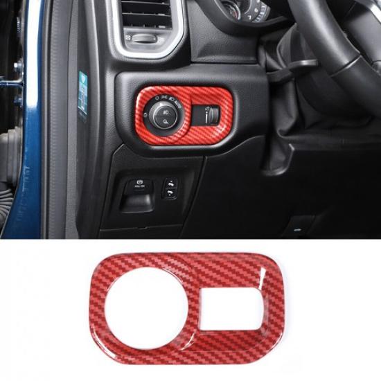 Headlight Switch Button Panel Trim Cover for Dodge Ram 1500 18+ Red Carbon Fiber