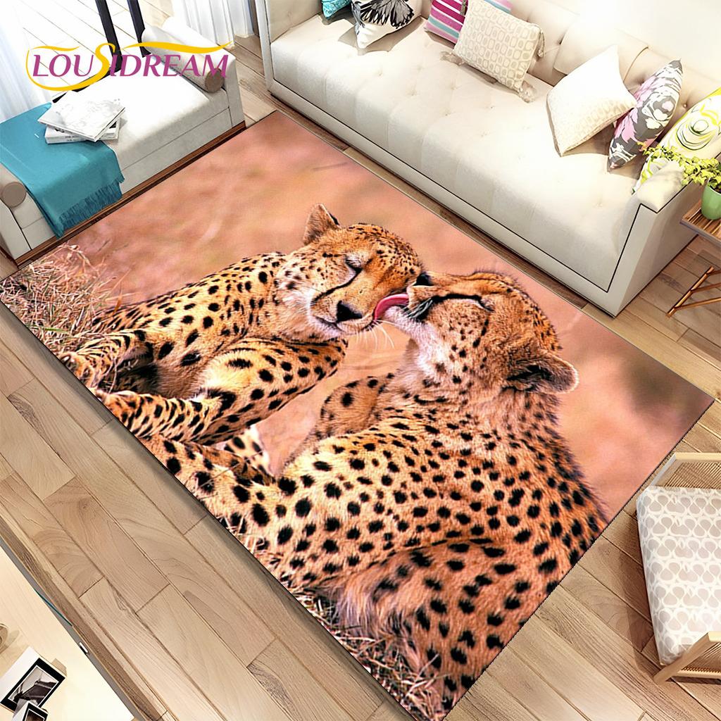 Animal Leopard Cheetah Cartoon Beast Area Rug,Carpet for Home Living Room Bedroom Sofa Doormat Kitchen Decor,Non-slip Floor Mat
