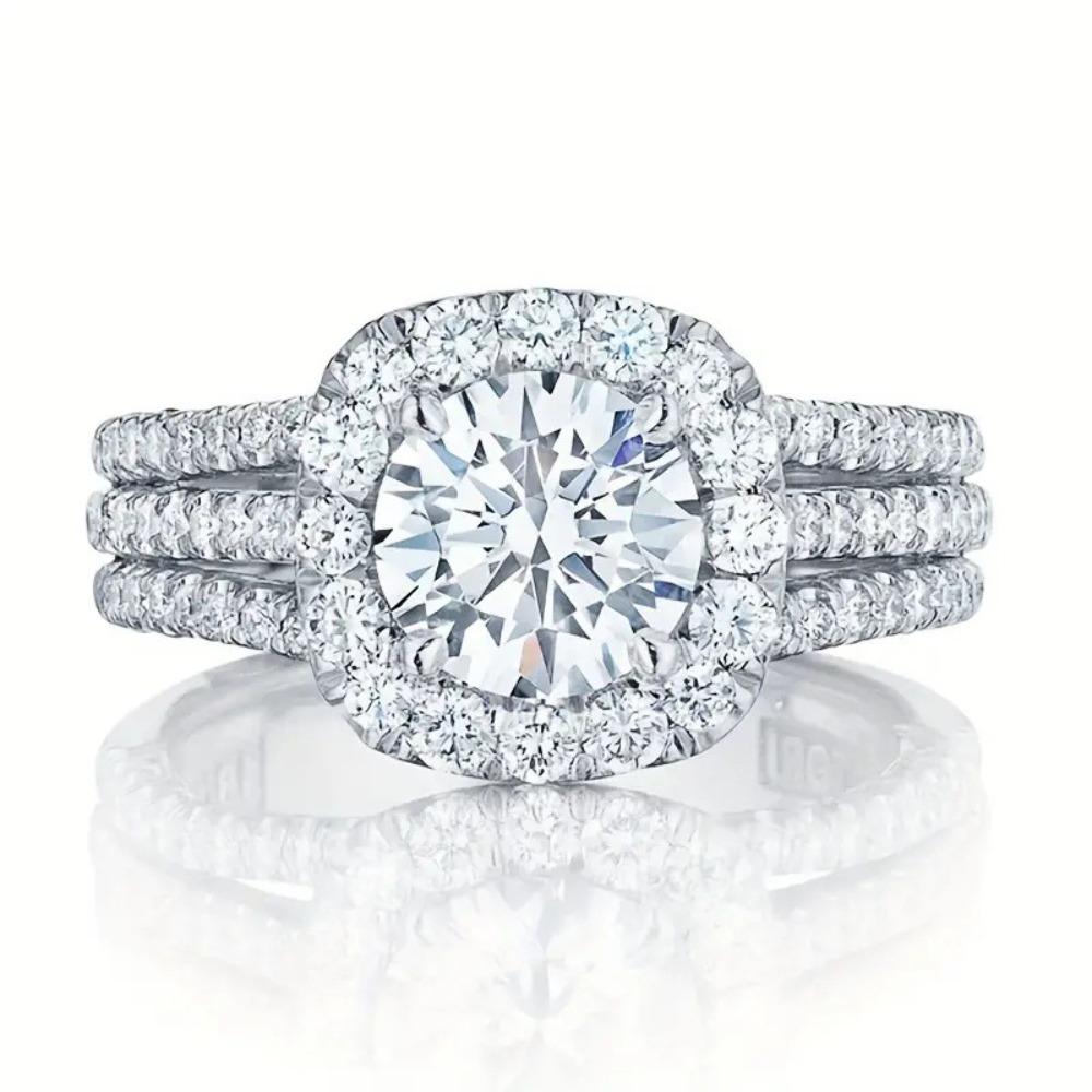 Bridal Accessories Popular Luxury Sparkling Diamond Copper Diamond Zircon Ring