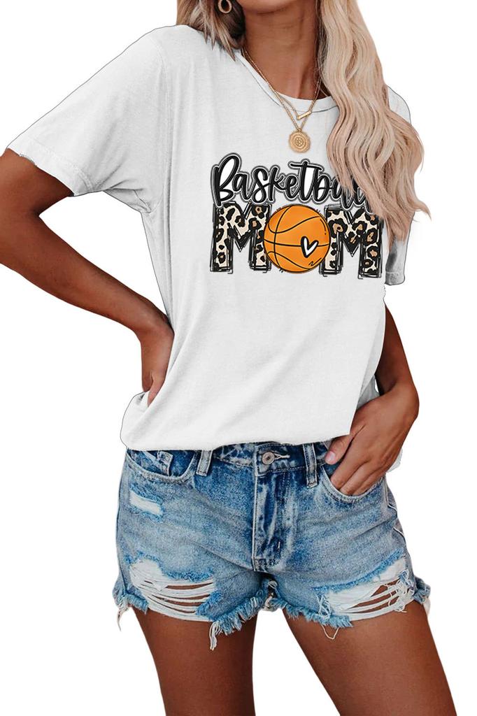 Summer crewneck Tshirt basketball mom print new loose fashion shortsleeved top Womens casual pullover