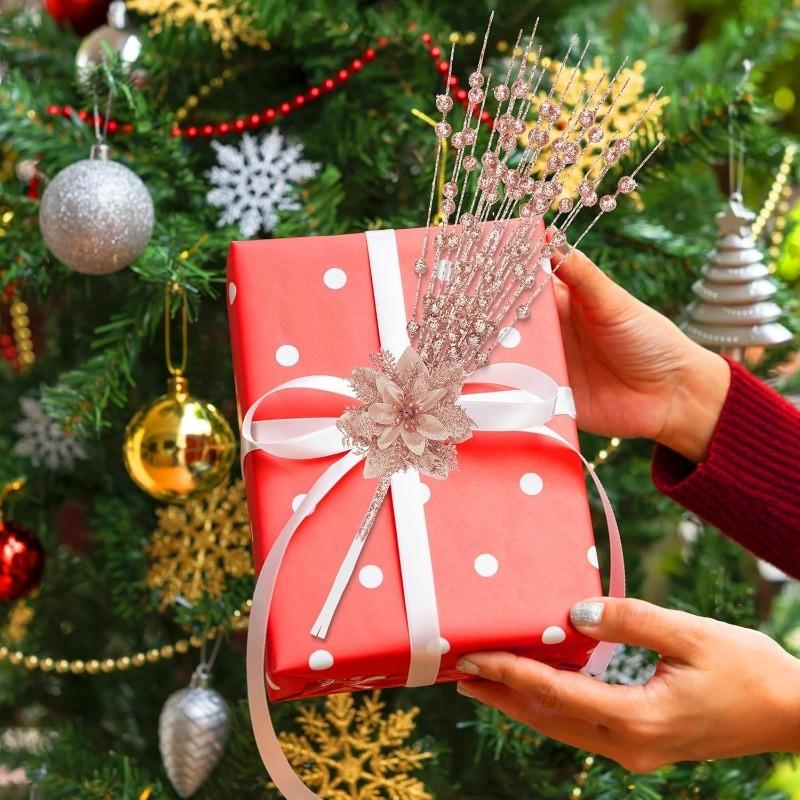 1/5Pcs Glitter Artificial Flowers Berries Stems Christmas Tree Decorations for Home Decor New Year Party Xmas Wreath Accessories