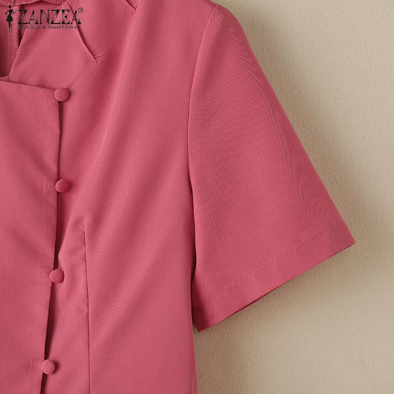 ZANZEA Women Summer V-Neck Solid Color Casual Short Sleeve Blouse
