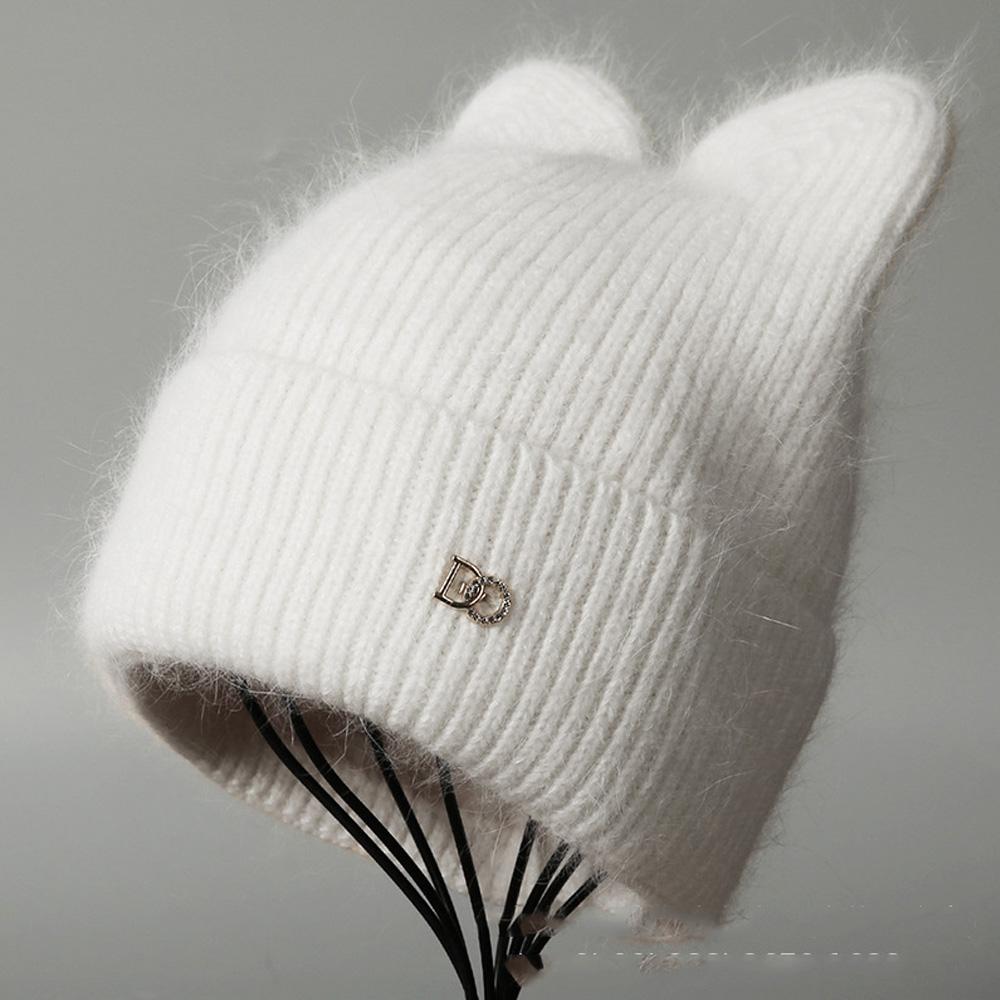 Knit Beanie Hat Fleece Lined Thickened Warm Rabbit Hair Slouchy Solid Color Large Head Size Winter Autumn Women