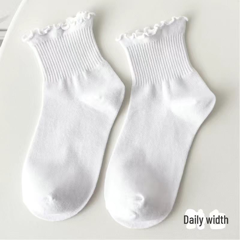 Women's Korean Style Lace Tube Socks, Perfect for Spring and Autumn. Trendy Japanese Inspired Long Socks with Wood Ear Edge.