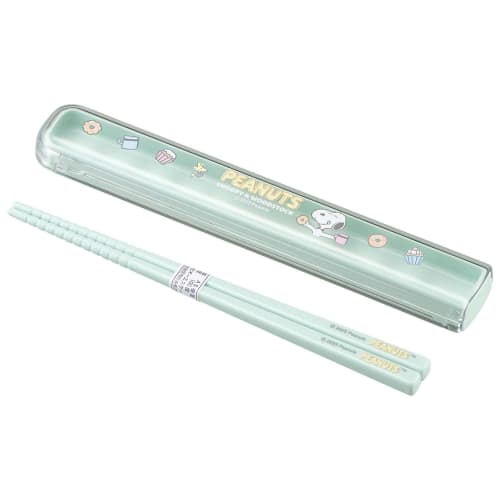 OSK Snoopy Chopstick Case Set with Pull-Out Lid, 16.5cm, Made in Japan, Dishwasher Safe, Sliding Lid, Anti-Slip, Antibacterial, Stylish, Cute Cutlery,