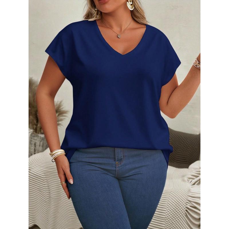 Women Short Sleeve Top Summer Basic Shirt V Neck Gradient Tie Dye Tee Tunic Tops