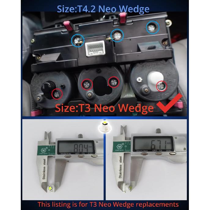 WLJH 10x Pink T3 Neo Wedge Led 8mm Base 3030 SMD Chip Car Instrument Cluster Light Dashboard Gauge HVAC AC Heater Climate Control Lamps Switch