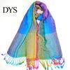 Großer Wickelschal Schal Imitation Wolle Schal Regenbogenfarbe Kunstdruck Traditionell mit Quasten Damen Poncho Decke Übergröße
