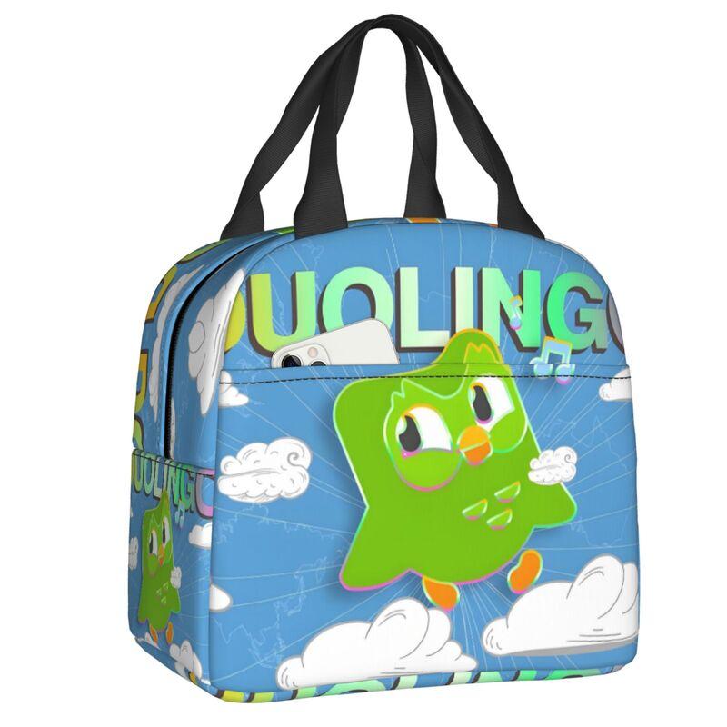 Custom Classical Face D-Duolingos Cute Thermal Insulated Lunch Bags Mascot Owl Portable Lunch Tote for Work School Travel Box 22x20x13cm