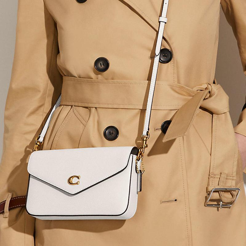 Coach Wyn 21 Solid Color Flip Envelope Snap Leather Shoulder Crossbody Bag Small Women White