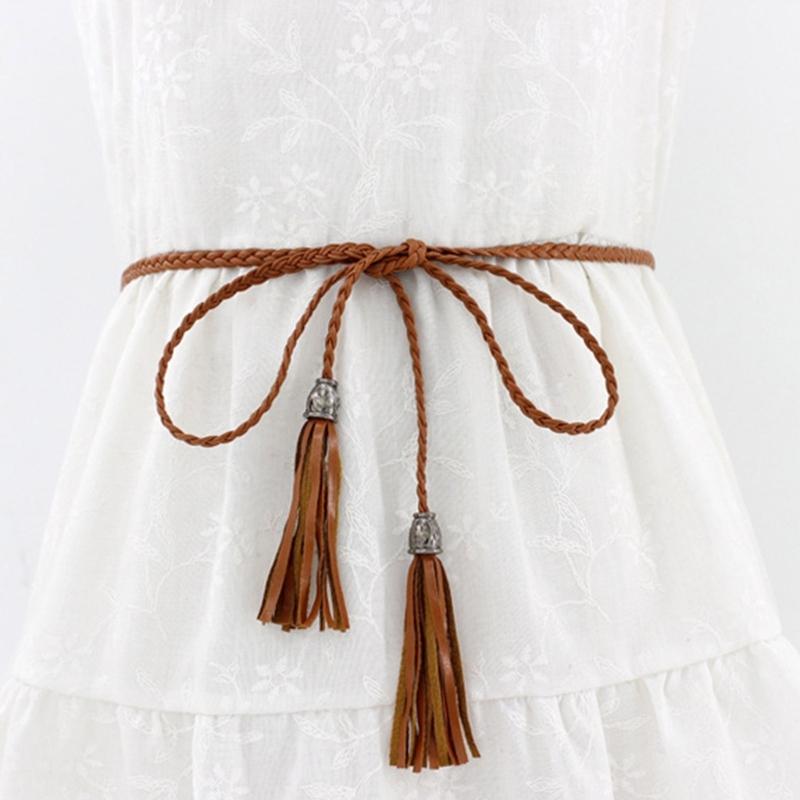 Ladies Bohemian Style Waist Belt Delicate Tassels Decors Braided Belt for Summer Dress Women Summer Seaside Waist Belt