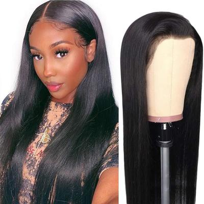 Women's Black Long Straight Wig Medium Parted Long Bangs Wig