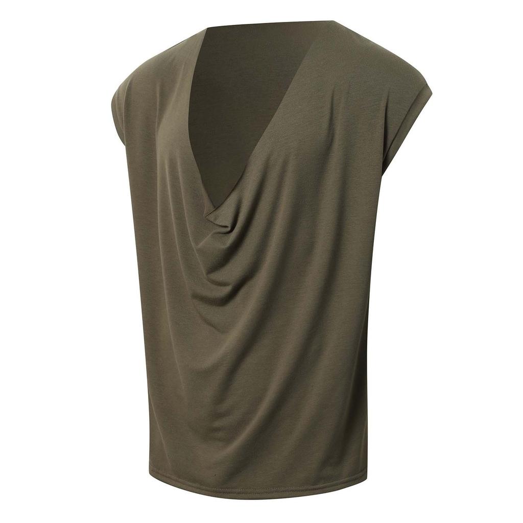 Men's Sleeveless Color Sports V-neck Base Shirt, Swing Neck Vest
