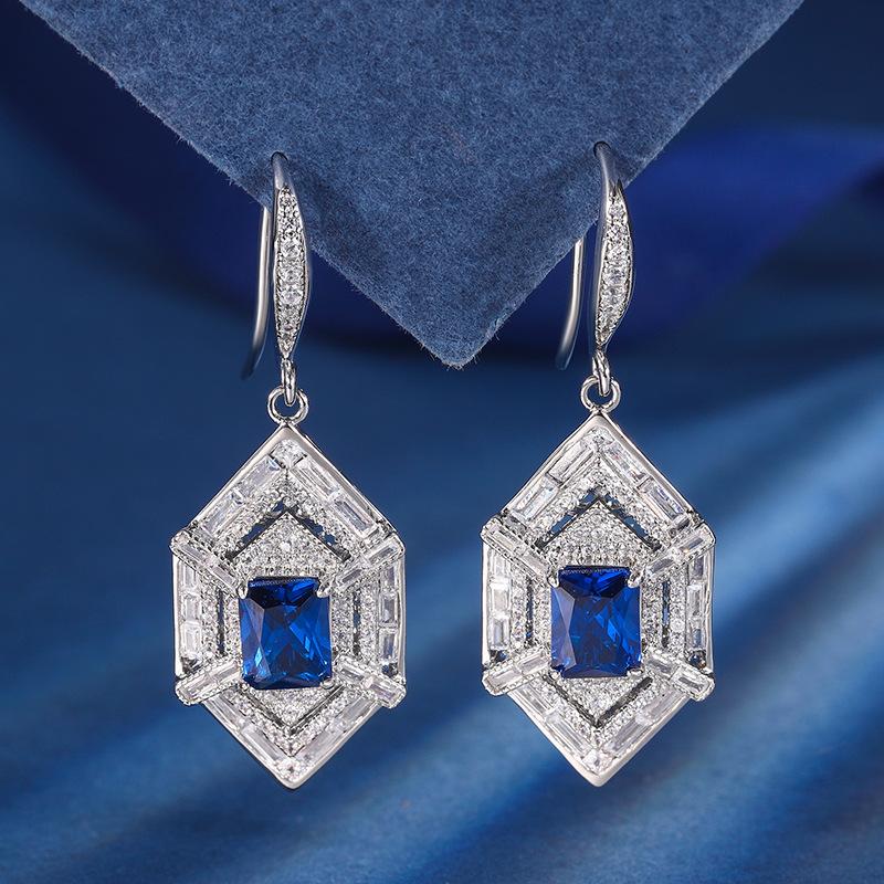 Jewelry Copper Bottom Gold-Plated Simulation Royal Sapphire Temperament Set Main Stone 8 * 10-6 * 8