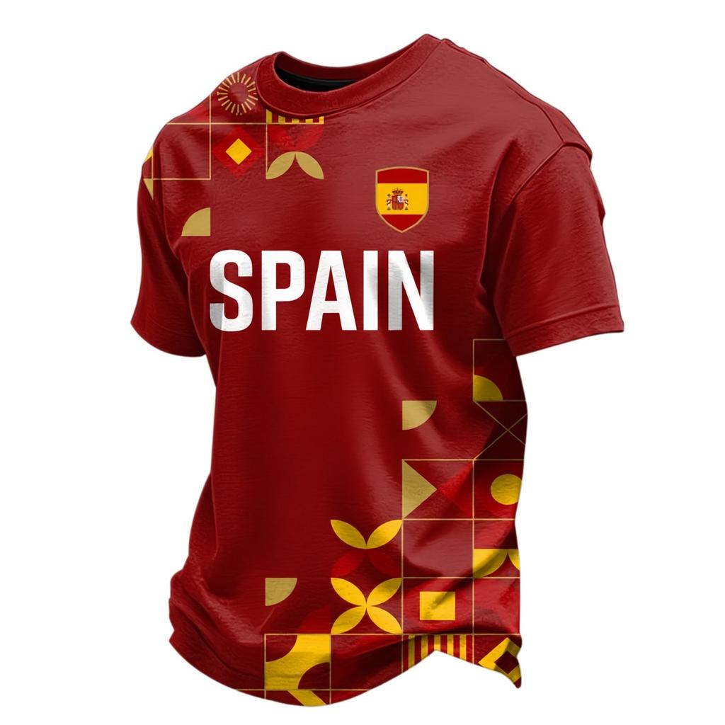 Men's Short Sleeve Soccer Fan T-Shirt with Printed Team Design for Casual Wear