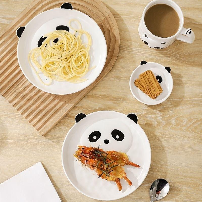 Panda Cartoon Style Ceramic Mug Saucer Rice Bowl Soup Bowl High Value Milk Coffee Cup Breakfast Cup Creative Saucer Lid