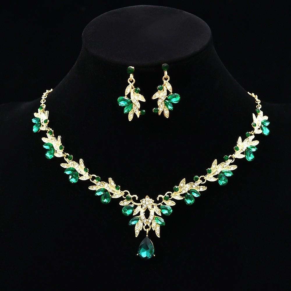 Leaf-shaped Diamond Zircon Necklace Earring Wedding Jewelry Earrings Jewelry Set Ladies' Sparkling Flower Necklace