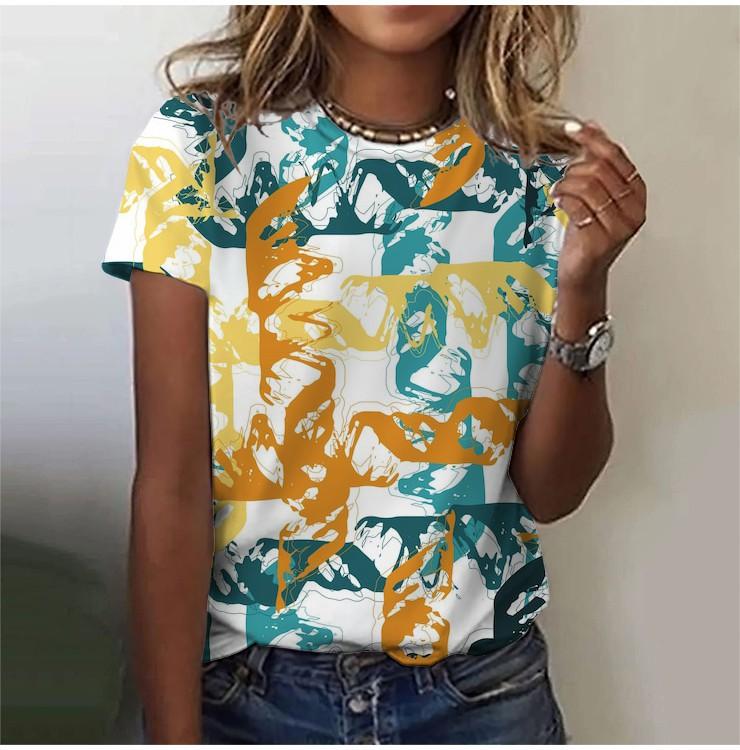 2025 Casual Sports Women's T-shirt Summer New Style Garden Collar Short Sleeve Fresh Floral Loose Lightweight Fabric Casual