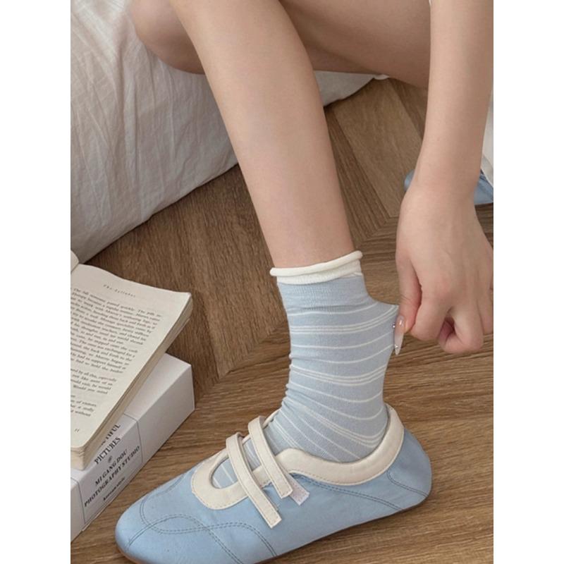 Sea Salt Cheese ~ Early Autumn Color-blocked Striped Pile-up Socks ~ So Cool! Color-blocking Double-slit Socks for Women