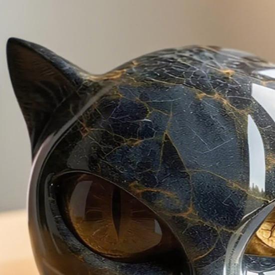 Black Cat Stone Marble Texture Cat Head Sculpture Hand-Carved Healing Stones Keepsake Gift for Cat Lovers Women Men