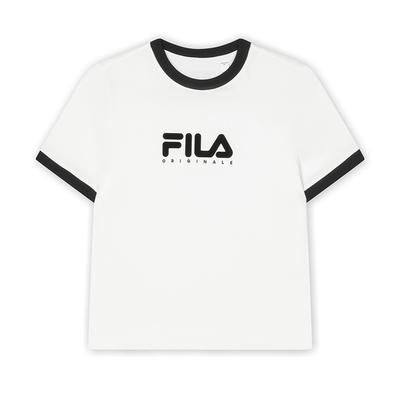 Fila Original Letter Logo Print Round Neck Pullover T-Shirt Women Tops Cloud-White F11W429113FWT