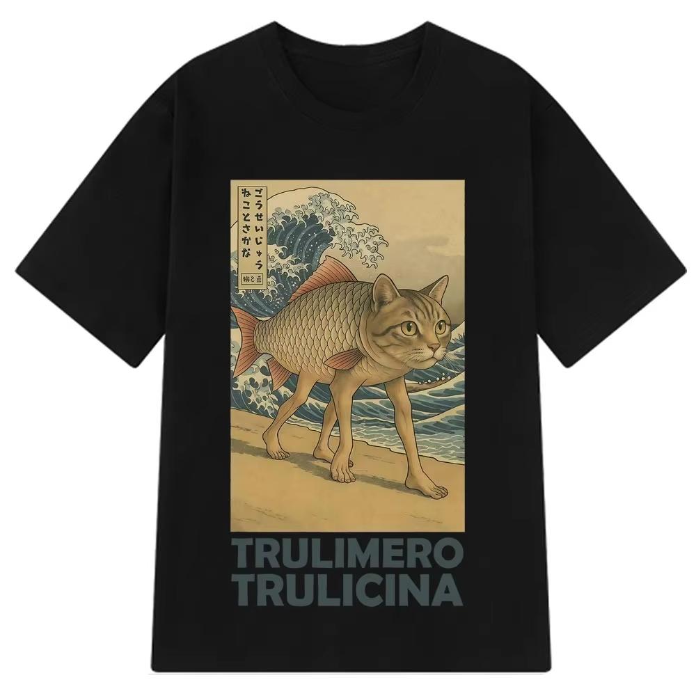 Trulimero Trulicina Brainrot T-Shirt Funny Japanese Ukiyo-E Art Meme Tee Aesthetic Italian Brainrot Cotton Man Woman T Shirts