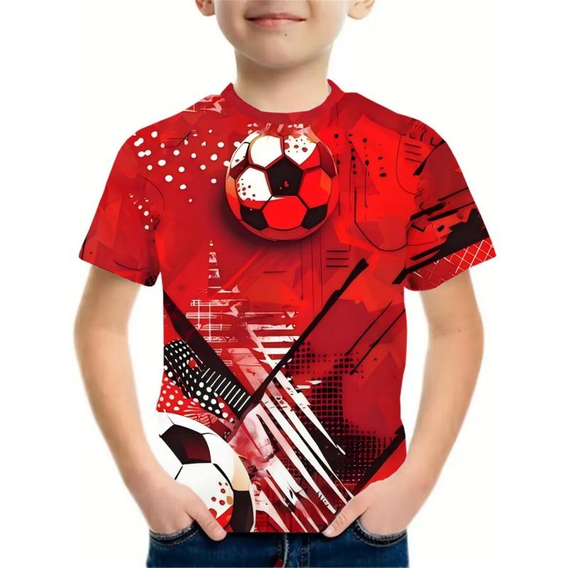 Summer New Boys Rainforest Animal Football Print Sports Short Sleeve T-Shirt Street Harajuku Style Children's Clothing Boys Tops