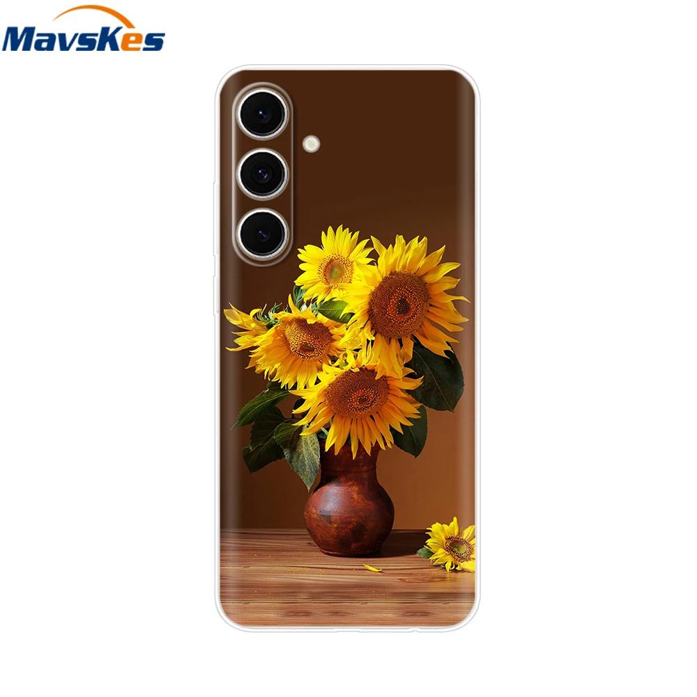 For Samsung S24 FE Case Stylish Flowers Painted Cover Clear Silicone Phone Case for Samsung Galaxy S24 S24FE Soft Shell Fundas