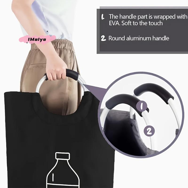 82L Large Capacity Empty Bottle Storage Basket Folding Kitchen Wastewater Collector Bag with Aluminum Handle for Organization