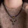 Melaleuca Women's Leather Tiger Eye Pendant Necklace - Elegant European & American Style Choker.