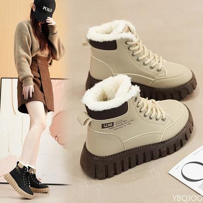 High-top Shoes Women's 2024 Winter New Velvet Warm Versatile Student Large Cotton Shoes Muffin Casual Shoes Tide KT2509