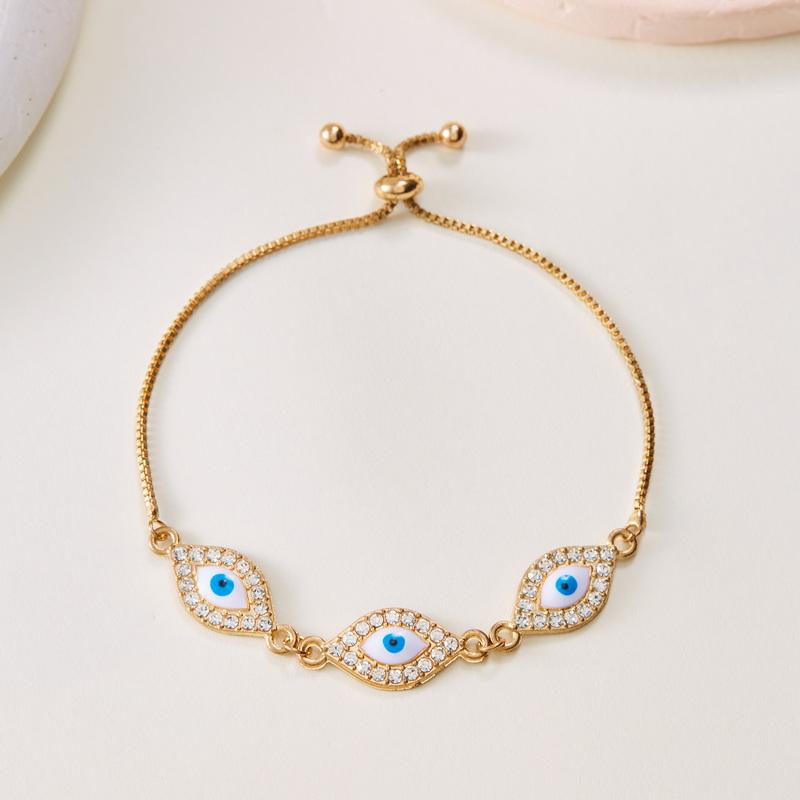 Classic Turkish Blue Evil Eyes Bracelet for Women Men Shining Rhinestone Palm Push Pull Adjustable Bracelet Lucky Jewelry Gift