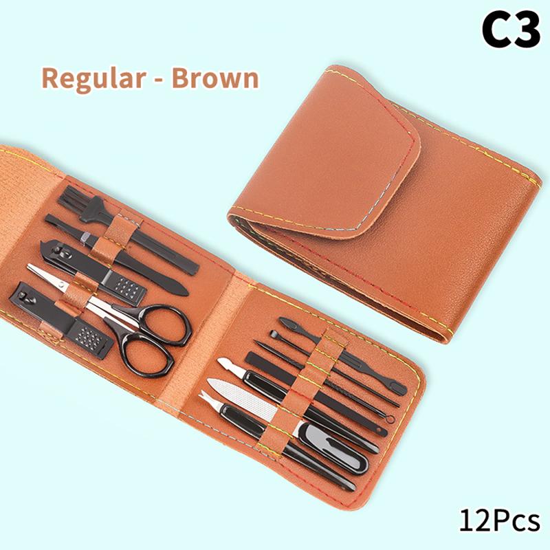 

12/16 шт. Профессиональный набор кусачек для ногтей и педикюра, кусачки для кутикулы с дорожным кожаным чехлом, инструменты для ногтей as the picture
