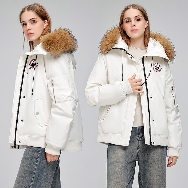 DAFIFY Women's Fashion Casual Fall Winter Solid Color Print Long Sleeve Loose Waistline Jackets & Coats Down Coats