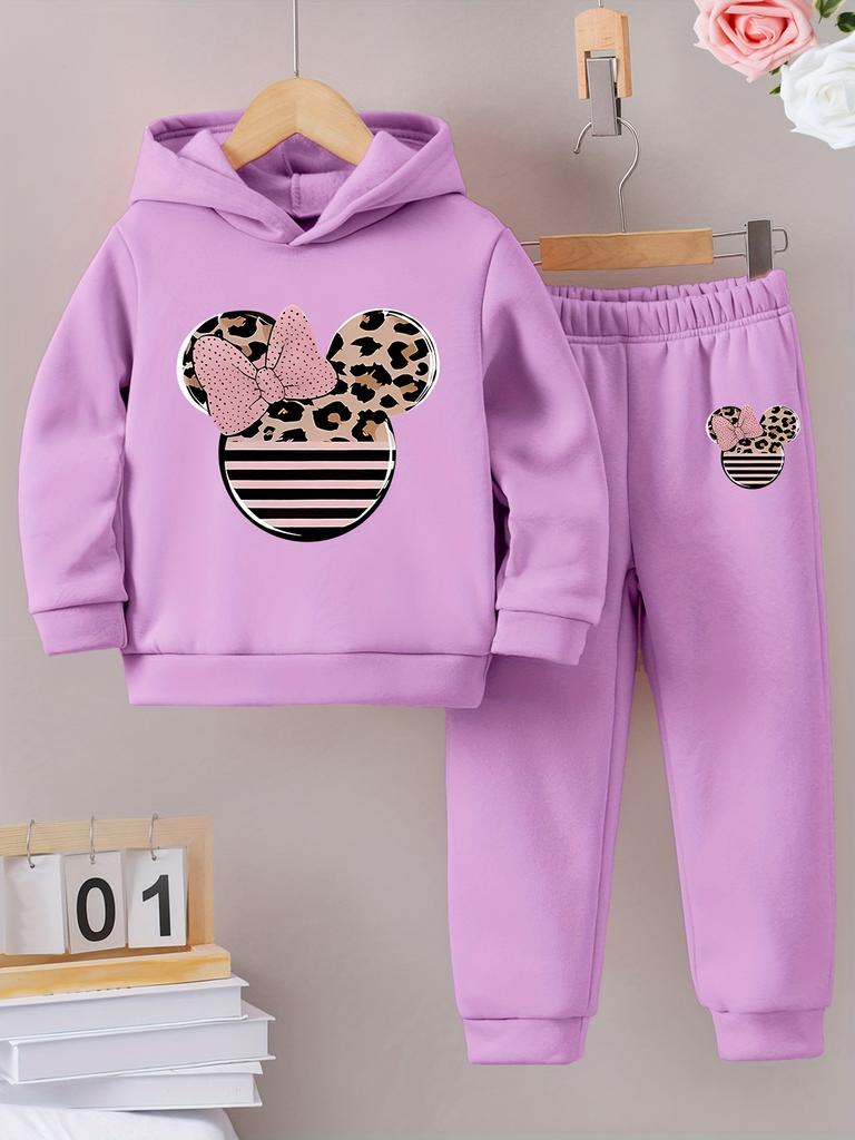 2sets Fashion Exquisite Girls Fall/Winter Pattern Printed with Fleece Warm Lined Hoodie and Tracksuit Pants