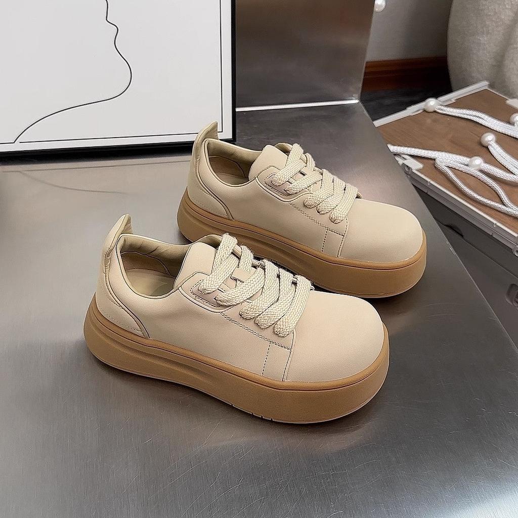 Oufan Thick-soled Ugly Cute Big-headed Little White Shoes for Women's Outer Wear Spring New Niche Versatile Height-increasing Casual Board Shoes