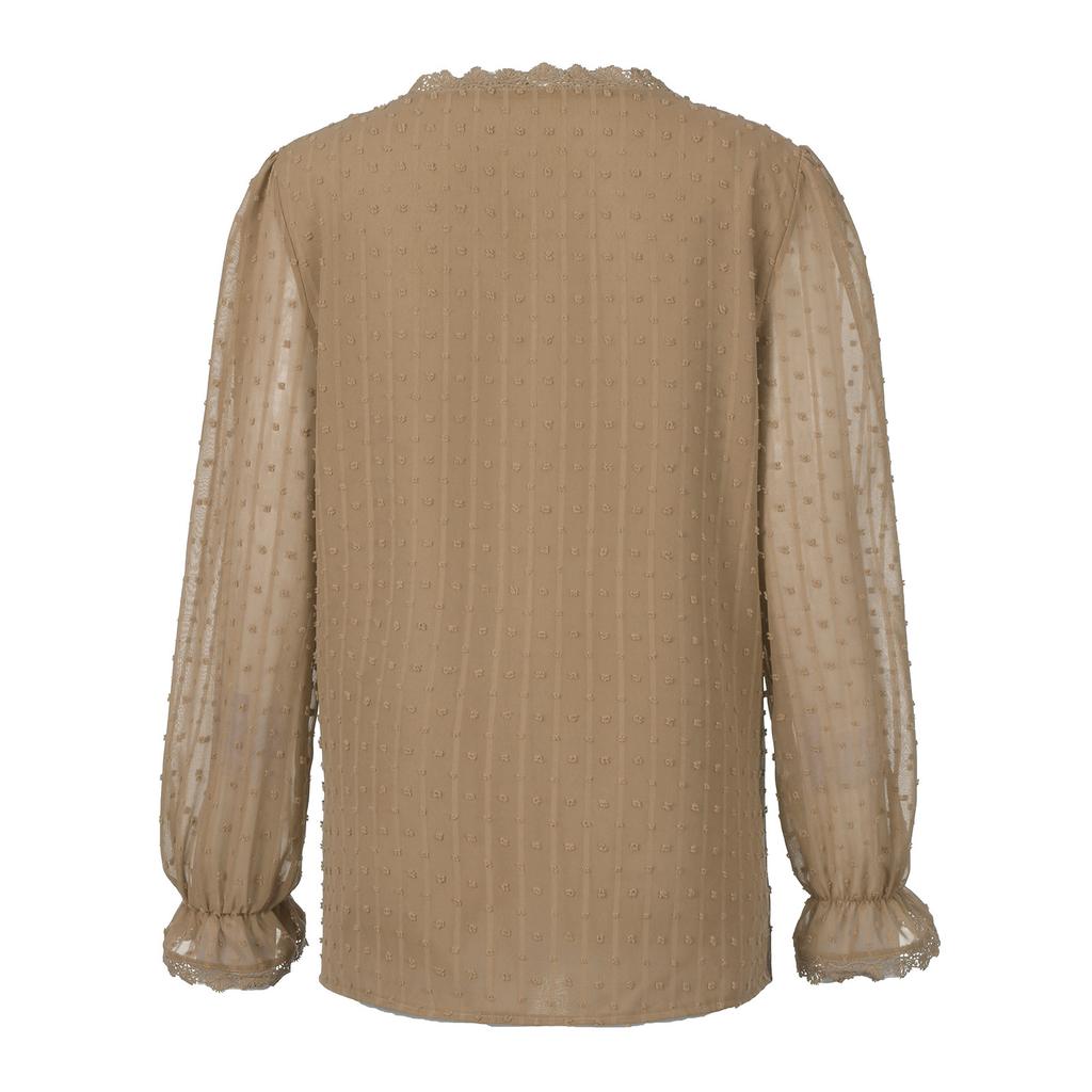 Womens Fashion Lace Blouse V-neck Chiffon Lace Long Sleeve T-Shirt Tops