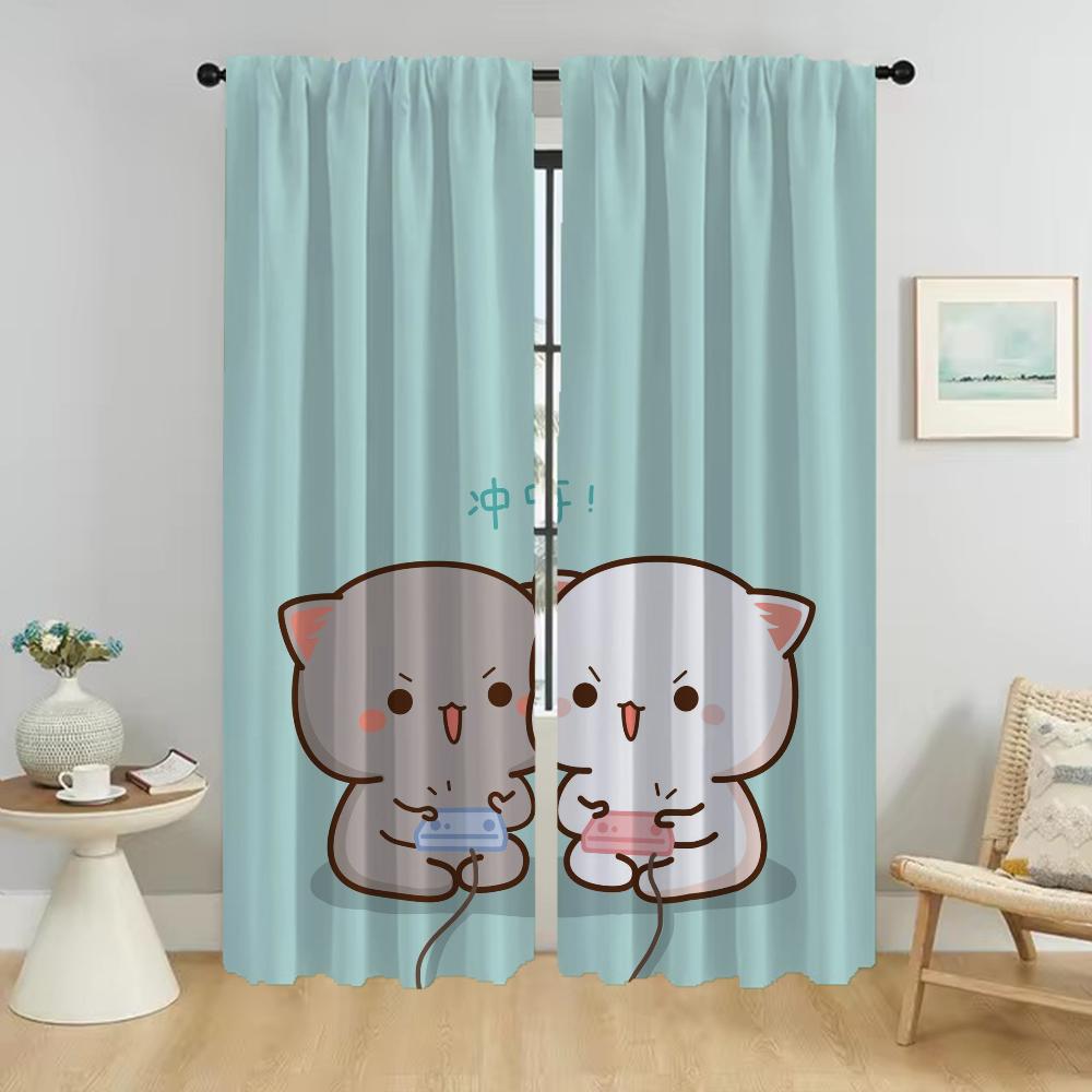 Peach Mochi Cat Eleganckie firanki do pokoju 2 sztuki firanki do pokoju 2 panele firanki do wnętrza domu ścianka działowa salon kuchnia