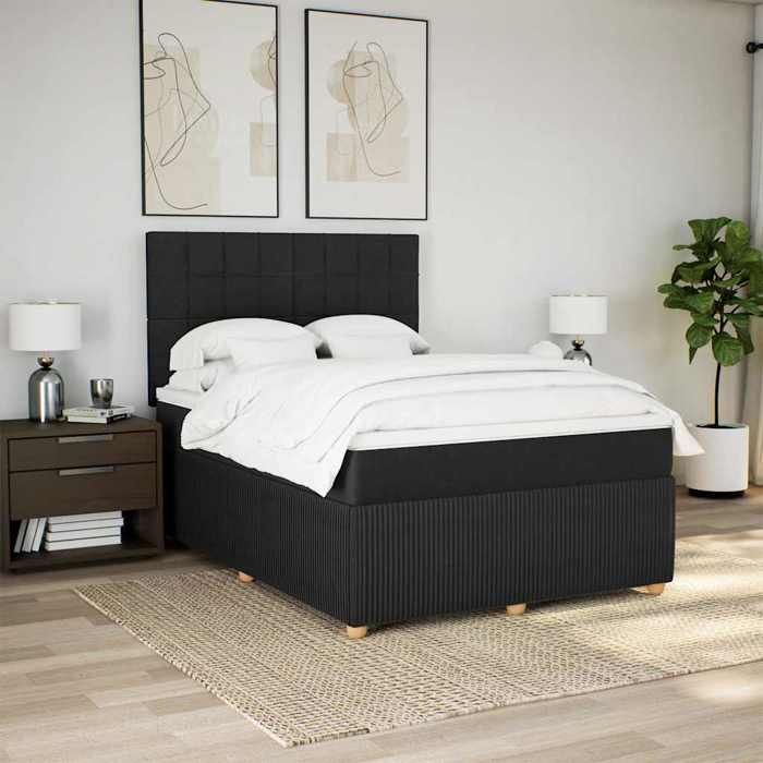 Exclusive House - Slatted Bed Base with Mattress Black 140x190 Cm Fabric