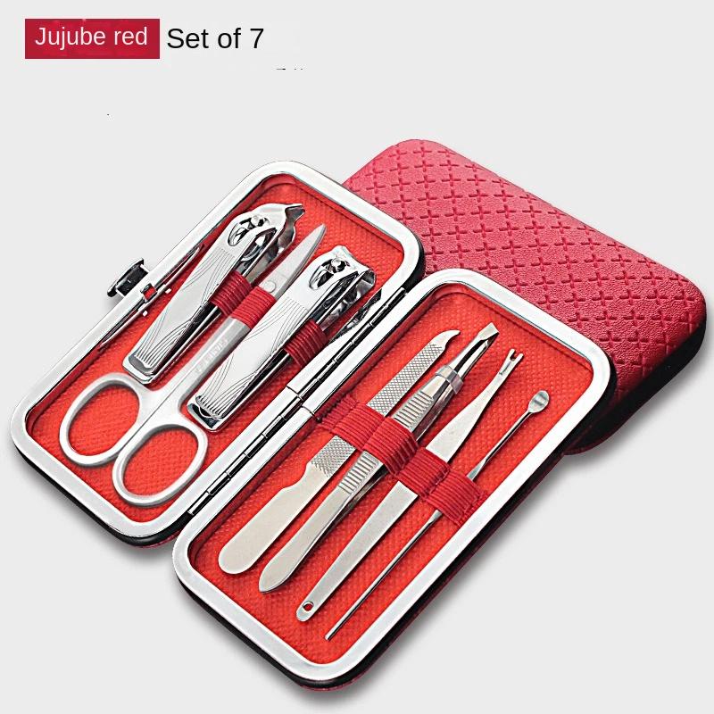 7//12pcs Set Professional Manicure Set Kits Stainless Steel Fingernail Toenail Clippers Set with Leather Portable