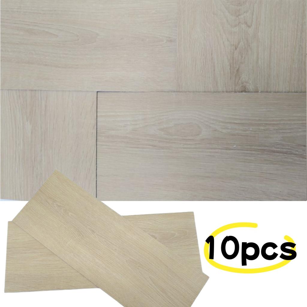 10pcs 51x15cm Self-Adhesive Wood Grain Floor Wallpaper Waterproof Wall Sticker Bedroom Living Room Toilet Kitchen Home Decor