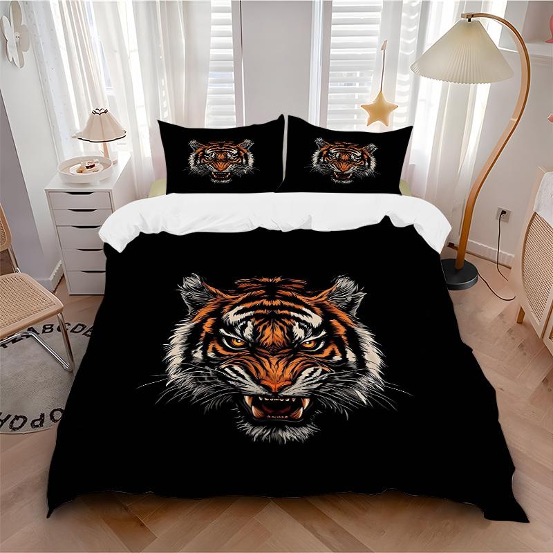 3pcs Roaring Tiger Bedding Set - 1 Soft Quilt Cover + 2 Pillowcases, Machine Washable - Suitable for All Seasons, Perfect Gift for Family and Fri