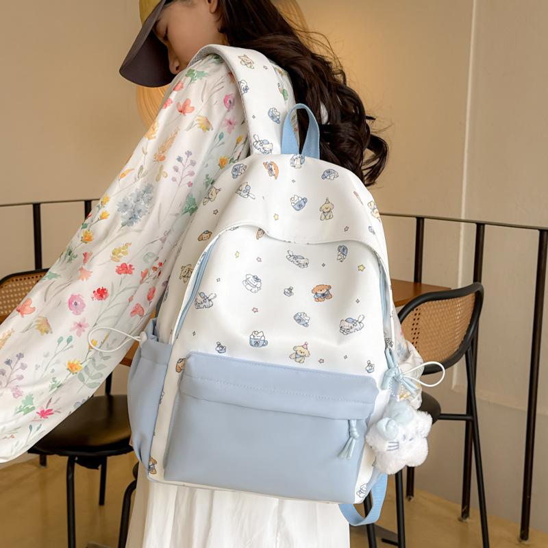 Schoolbag Japanese ins cute cat print student backpack niche high value color matching large capacity schoolbag small backpack