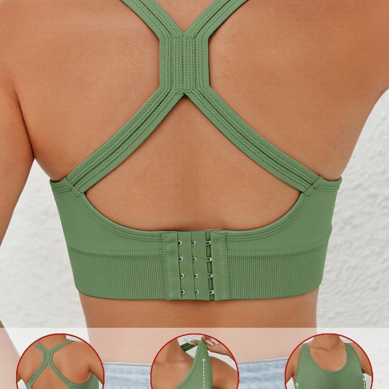 Women's Sage Green Crisscross Back Seamless Sports Bra High Support Workout Bralette