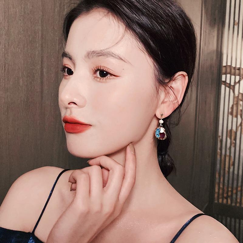 Needle Color Matching Irregular Oil Stud Earrings Fashion French Literary Style Ear Jewelry Baroque Freshwater Earrings