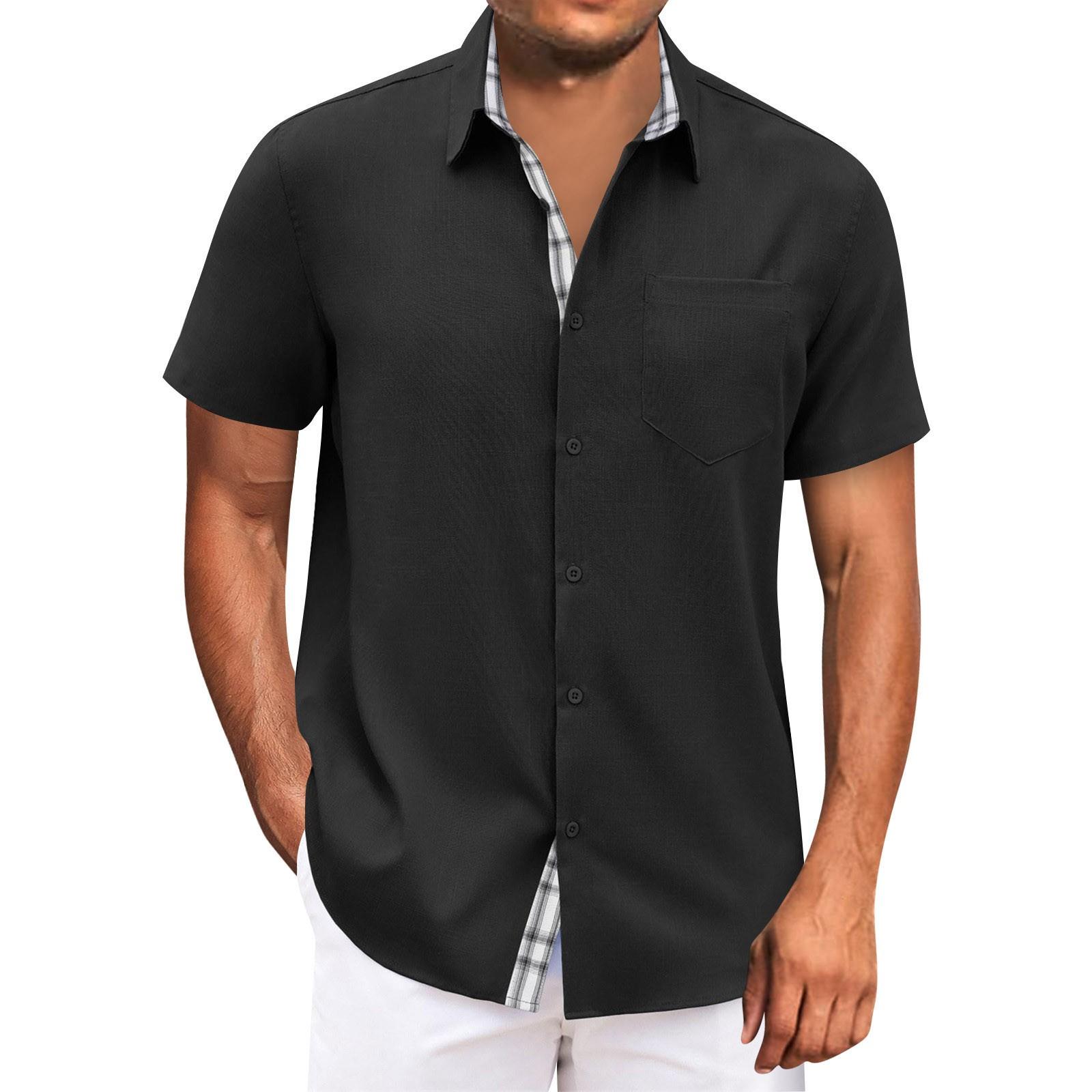 

Чоловіча гавайська сорочка, чоловіча вінтажна сорочка для боулінгу з коротким рукавом, літня пляжна сорочка XXXL чорний